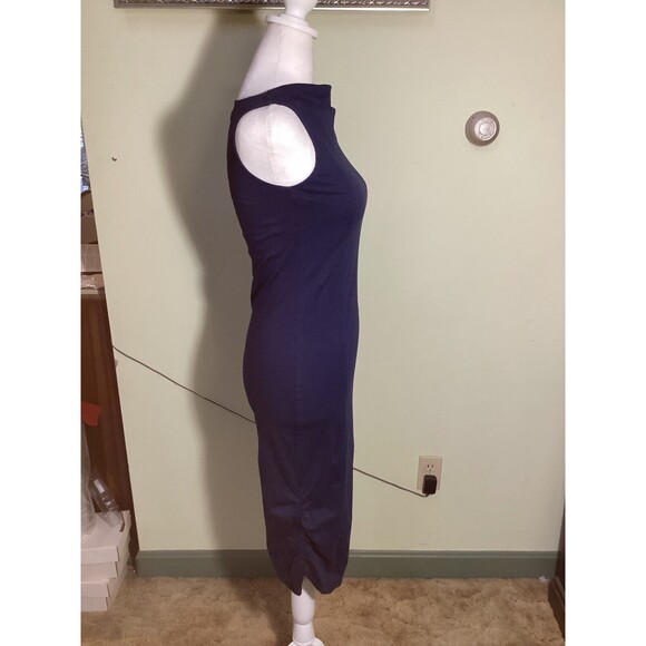 A Oei Studio Women's Navy Blue Draped Neck Bodycon Ruched Side Midi Dress Size 4 - Picture 9 of 12
